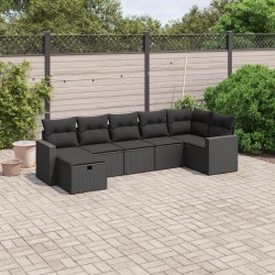vidaXL Set de comedor de jardín 7 pzas y cojines ratán sintético negro
