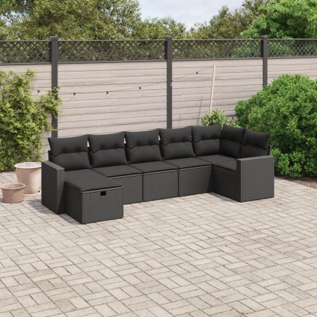 vidaXL Set de comedor de jardín 7 pzas y cojines ratán sintético negro