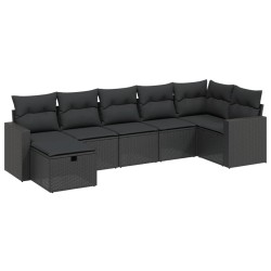 vidaXL Set de comedor de jardín 7 pzas y cojines ratán sintético negro