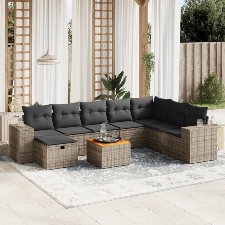 vidaXL Set de muebles de jardín 9 pzas y cojines ratán sintético gris