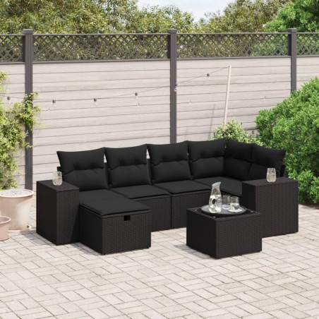 vidaXL Set de comedor de jardín 7 pzas y cojines ratán sintético negro