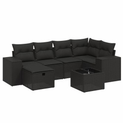 vidaXL Set de comedor de jardín 7 pzas y cojines ratán sintético negro