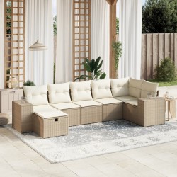 vidaXL Set sofás de jardín 7 piezas y cojines ratán sintético beige