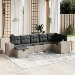vidaXL Set de sofás de jardín 7 piezas con cojines ratán PE gris