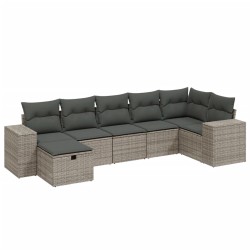 vidaXL Set de sofás de jardín 7 piezas con cojines ratán PE gris