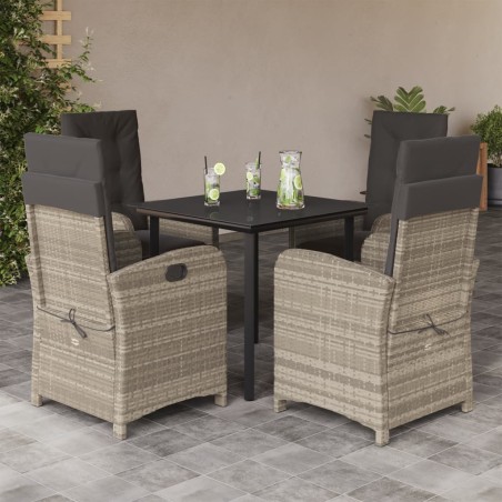 vidaXL Set comedor de jardín 5 pzas cojines ratán sintético gris claro