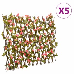 vidaXL Enrejado expansible hiedra artificial rosa 5 uds 180x60 cm
