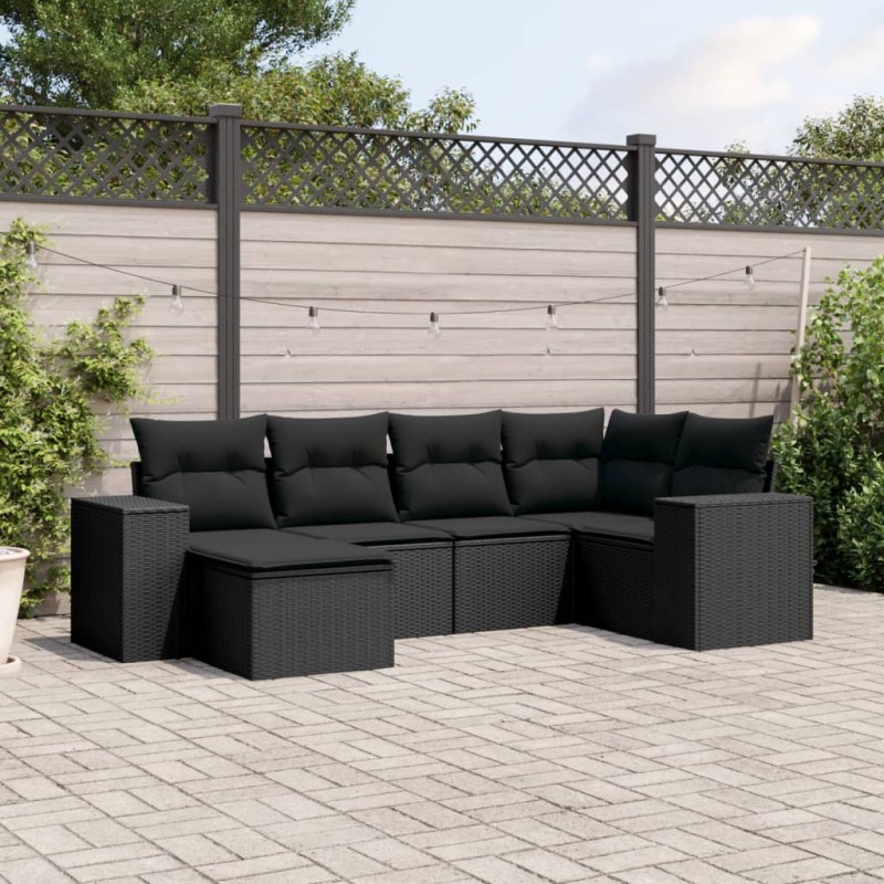 vidaXL Set de sofás de jardín 6 piezas y cojines ratán sintético negro vidaXL Set de sofás de jardín 6 piezas y cojines ratán sintético negro