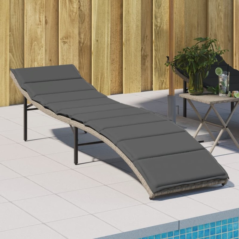 vidaXL Tumbona con cojín ratán sintético gris claro 55x199x50 cm vidaXL Tumbona con cojín ratán sintético gris claro 55x199x50 cm