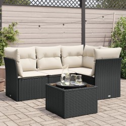vidaXL Set de muebles de jardín 5 pzas y cojines ratán sintético negro