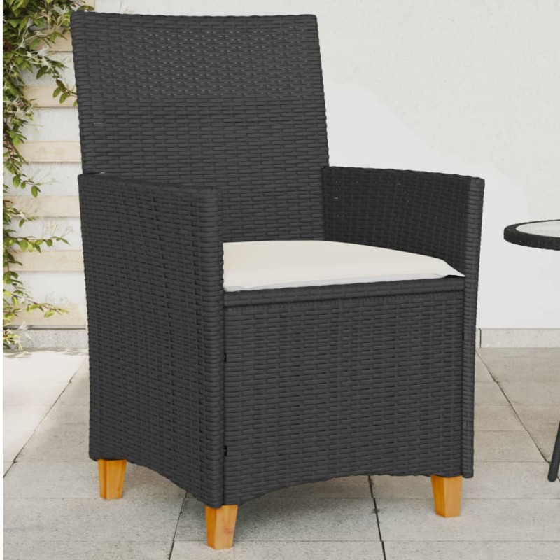vidaXL Sillas de jardín con cojín 2 uds ratán PE negro y madera acacia vidaXL Sillas de jardín con cojín 2 uds ratán PE negro y madera acacia