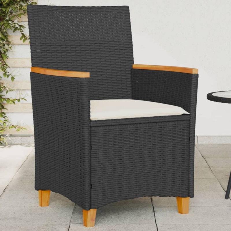 vidaXL Sillas de jardín con cojín 2 uds ratán PE negro y madera acacia vidaXL Sillas de jardín con cojín 2 uds ratán PE negro y madera acacia