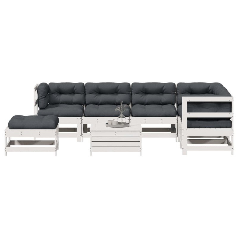 vidaXL Set muebles jardín con cojines 8 pzas madera maciza pino blanco vidaXL Set muebles jardín con cojines 8 pzas madera maciza pino blanco