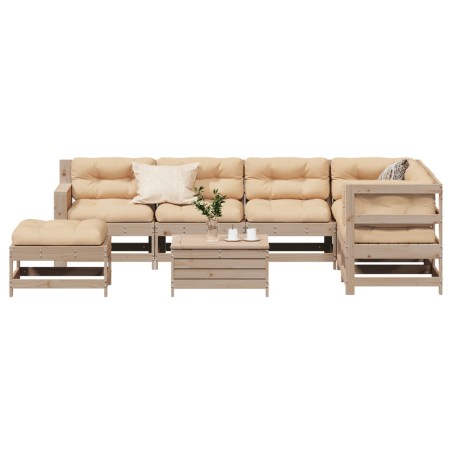 vidaXL Muebles de jardín 8 pzas y cojines madera maciza pino