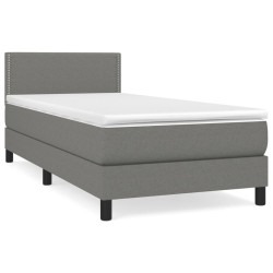 vidaXL Cama box spring con colchón tela gris oscuro 90x200 cm