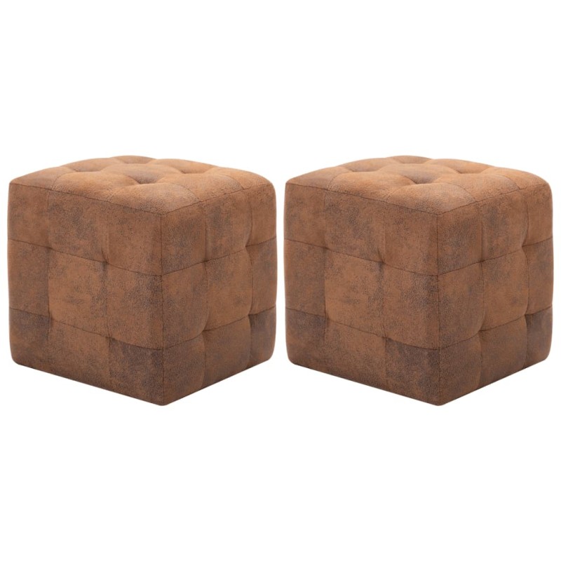 vidaXL Puf 2 unidades piel de ante artificial marrón 30x30x30 cm vidaXL Puf 2 unidades piel de ante artificial marrón 30x30x30 cm