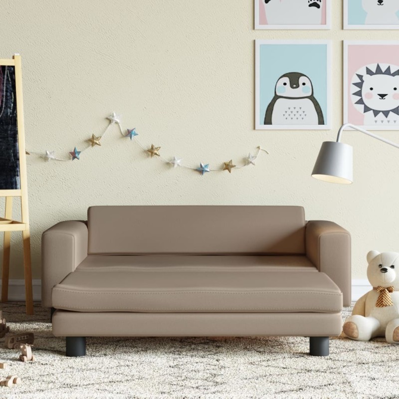 vidaXL Sofá niños y reposapiés cuero sintético capuchino 100x50x30 cm vidaXL Sofá niños y reposapiés cuero sintético capuchino 100x50x30 cm
