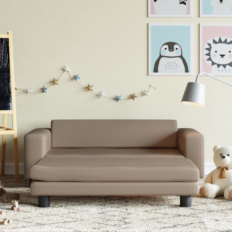 vidaXL Sofá niños y reposapiés cuero sintético capuchino 100x50x30 cm