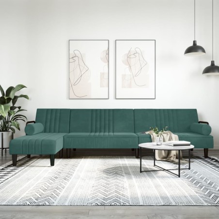 vidaXL Sofá cama en forma de L terciopelo verde oscuro 260x140x70 cm