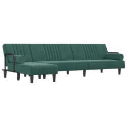 vidaXL Sofá cama en forma de L terciopelo verde oscuro 260x140x70 cm
