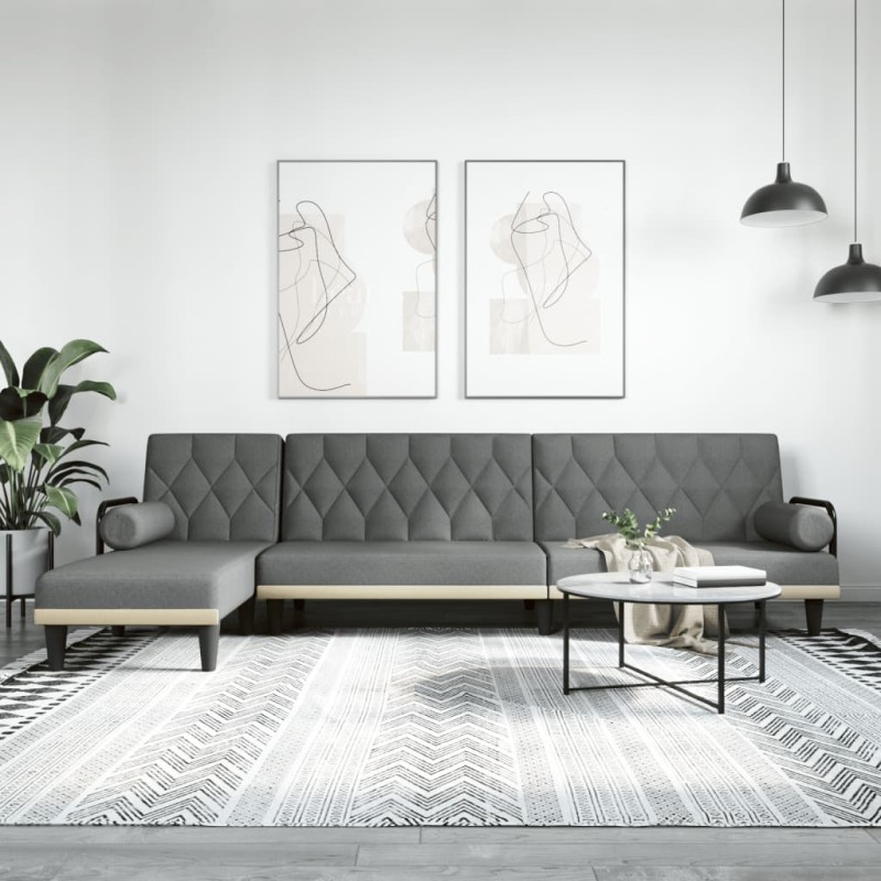vidaXL Sofá cama en forma de L tela gris oscuro 260x140x70 cm vidaXL Sofá cama en forma de L tela gris oscuro 260x140x70 cm