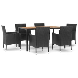 vidaXL Set de comedor de jardín 7 pzas y cojines ratán sintético negro