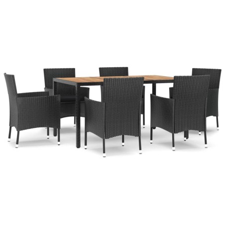 vidaXL Set de comedor de jardín 7 pzas y cojines ratán sintético negro