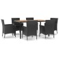 vidaXL Set de comedor de jardín 7 pzas y cojines ratán sintético negro