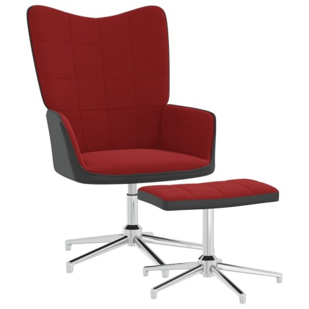 vidaXL Silla de relajación con reposapiés terciopelo y PVC rojo tinto 