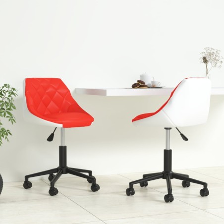 vidaXL Sillas de comedor giratorias 2 uds cuero sintético rojo y blanco