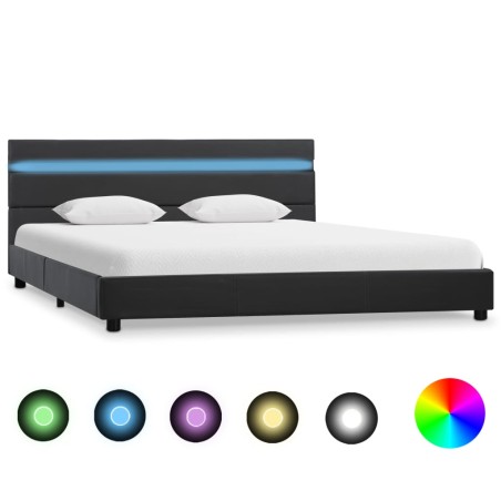 vidaXL Estructura de cama con LED cuero sintético gris 160x200 cm