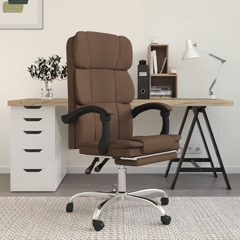 vidaXL Silla de oficina reclinable de tela marrón vidaXL Silla de oficina reclinable de tela marrón