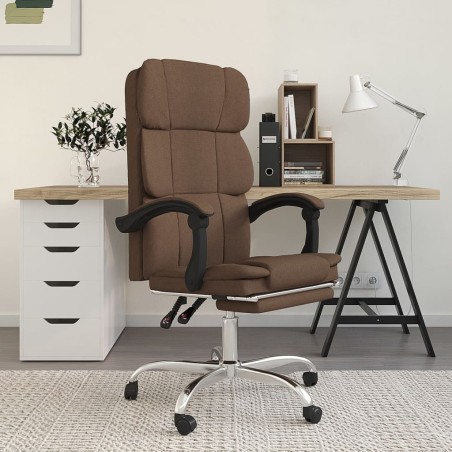 vidaXL Silla de oficina reclinable de tela marrón