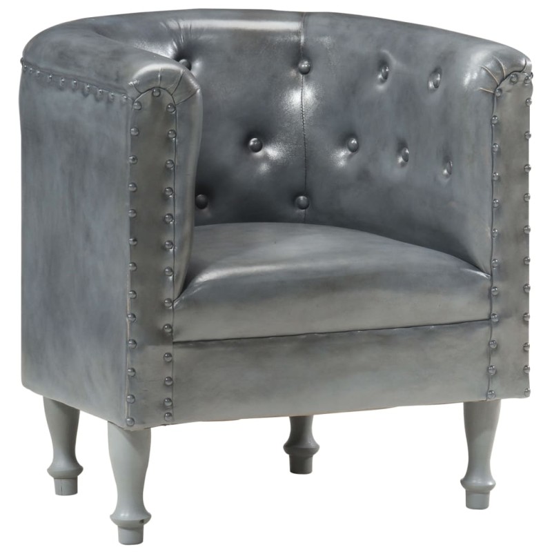 vidaXL Sillón diseño de cubo cuero auténtico gris vidaXL Sillón diseño de cubo cuero auténtico gris