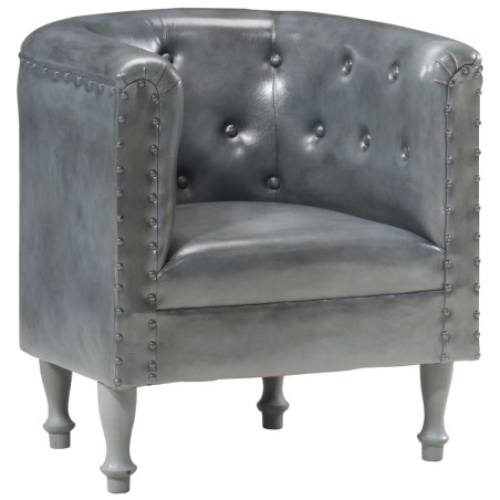 vidaXL Sillón diseño de cubo cuero auténtico gris