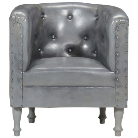 vidaXL Sillón diseño de cubo cuero auténtico gris