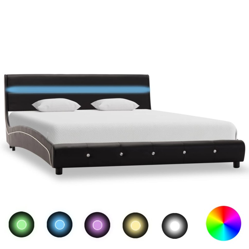 vidaXL Estructura de cama con LED de cuero sintético negro 140x200 cm vidaXL Estructura de cama con LED de cuero sintético negro 140x200 cm