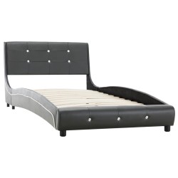 vidaXL Estructura de cama de cuero sintético gris 90x200 cm