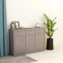 vidaXL Aparador de madera contrachapada gris brillante 110x30x75 cm