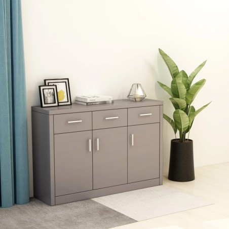 vidaXL Aparador de madera contrachapada gris brillante 110x30x75 cm