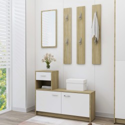 vidaXL Mueble de entrada contrachapada blanco y roble 100x25x76,5 cm