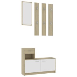vidaXL Mueble de entrada contrachapada blanco y roble 100x25x76,5 cm
