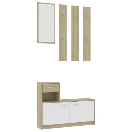 vidaXL Mueble de entrada contrachapada blanco y roble 100x25x76,5 cm