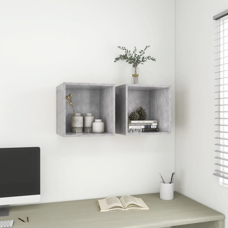 vidaXL Armario de pared 2 uds madera gris hormigón 37x37x37 cm vidaXL Armario de pared 2 uds madera gris hormigón 37x37x37 cm