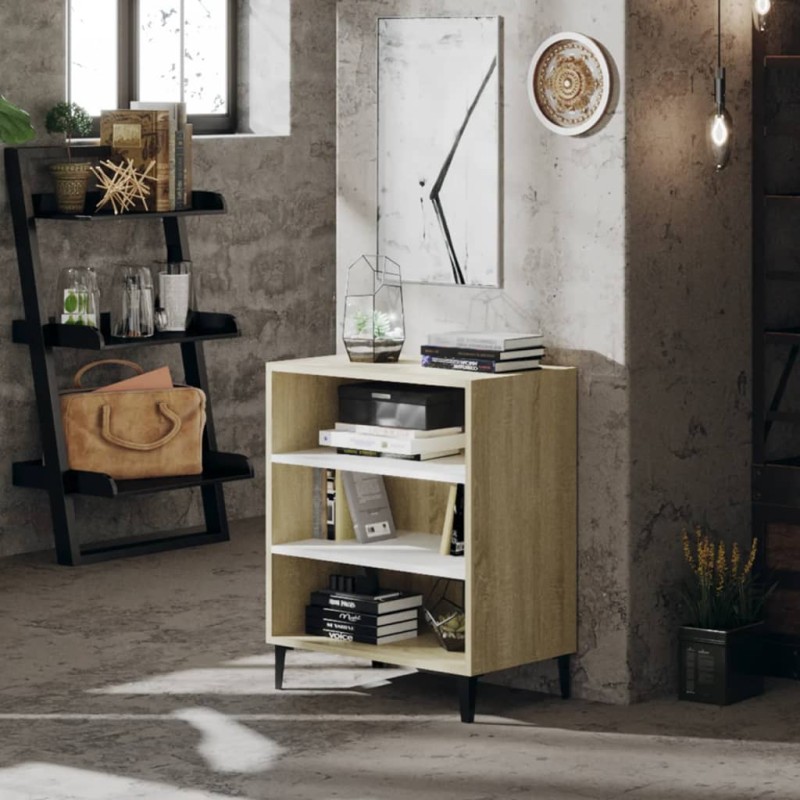 vidaXL Aparador madera contrachapada blanco y roble Sonoma 57x35x70 cm vidaXL Aparador madera contrachapada blanco y roble Sonoma 57x35x70 cm