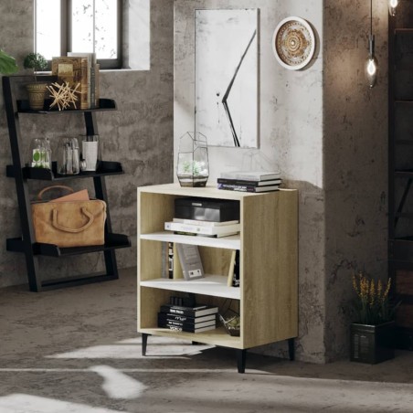 vidaXL Aparador madera contrachapada blanco y roble Sonoma 57x35x70 cm