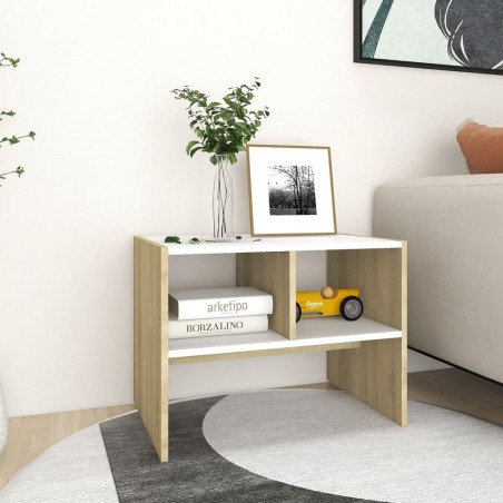 vidaXL Mesa auxiliar madera contrachapada blanco y roble 60x40x45 cm