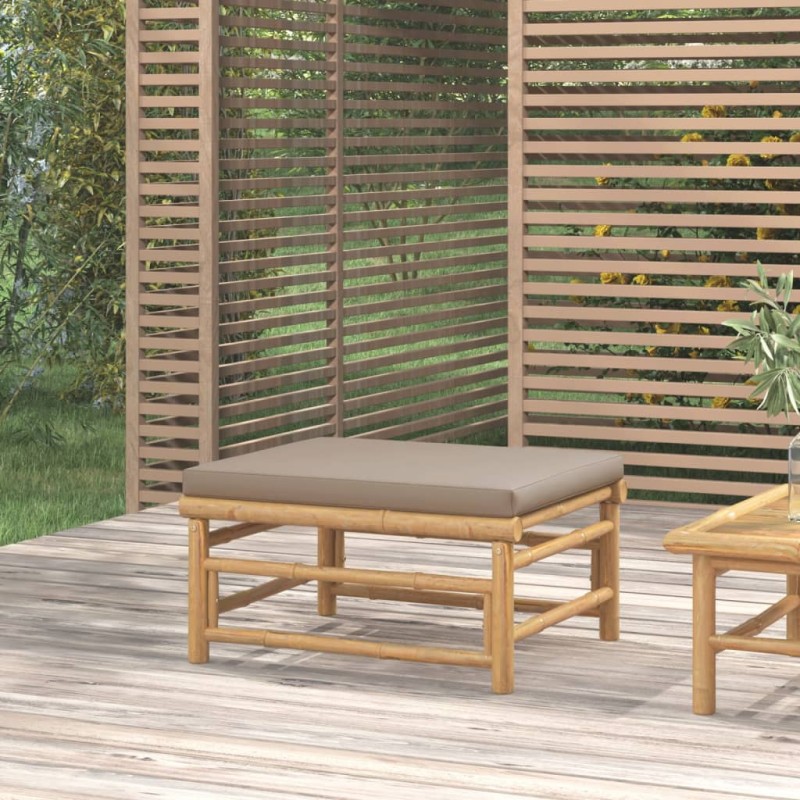 vidaXL Reposapiés de jardín bambú con cojín gris taupe vidaXL Reposapiés de jardín bambú con cojín gris taupe
