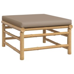 vidaXL Reposapiés de jardín bambú con cojín gris taupe