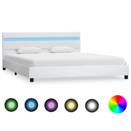 vidaXL Estructura de cama con LED cuero sintético blanco 160x200 cm
